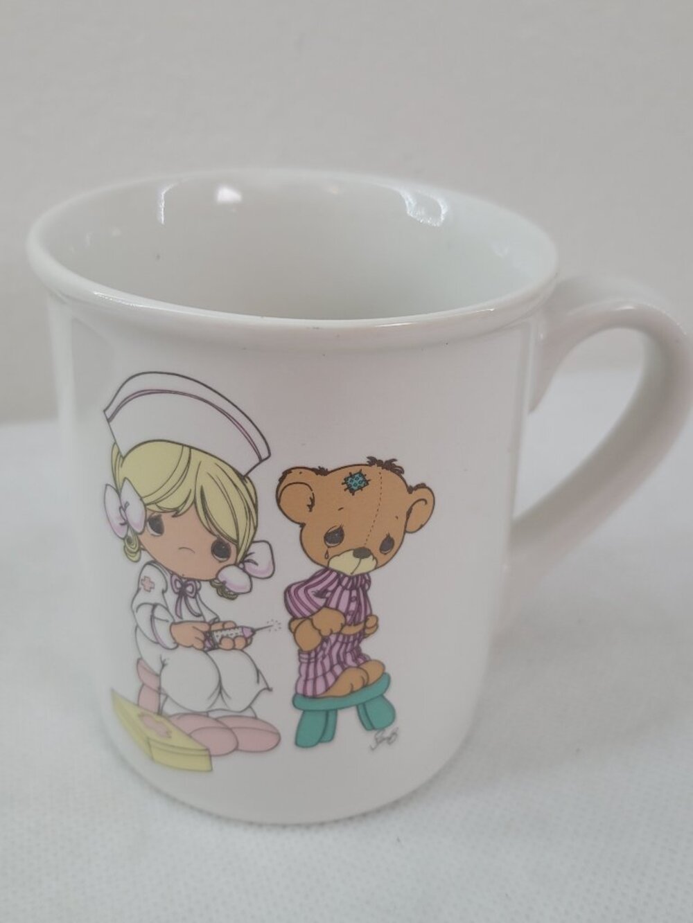 Vintage 1995 Enesco Precious Moments Coffee Mug Cup Nurse Love Bear Injection